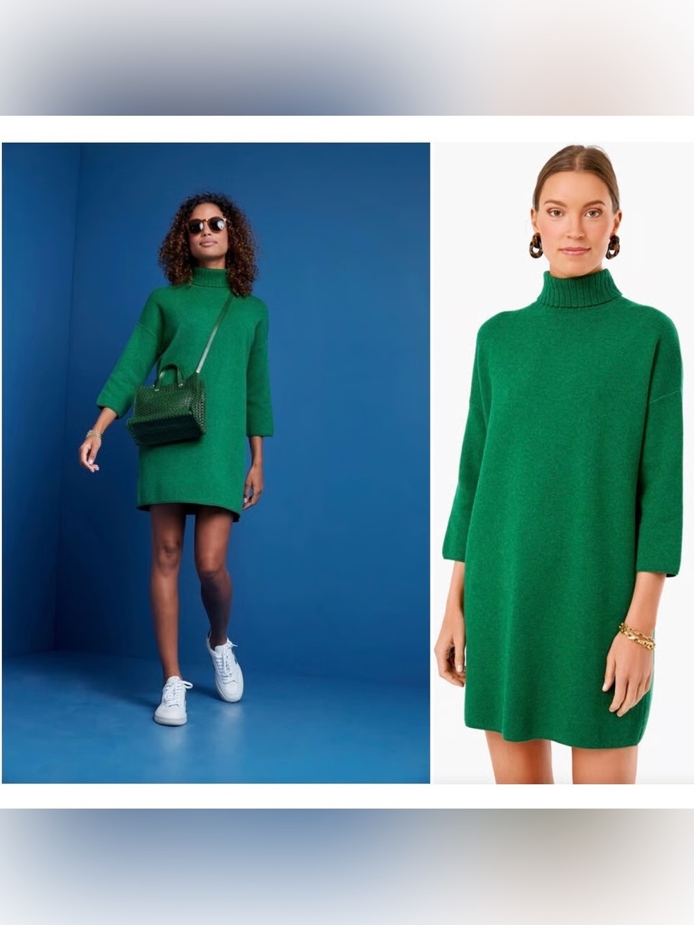 Pomander Place Tuckernuck Green Vivianne Cowl Neck Turtleneck Sweater Dress Med